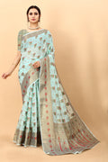 Vedant Vastram Soft Cotton Silk Kanjeevaram Saree - Turquoise