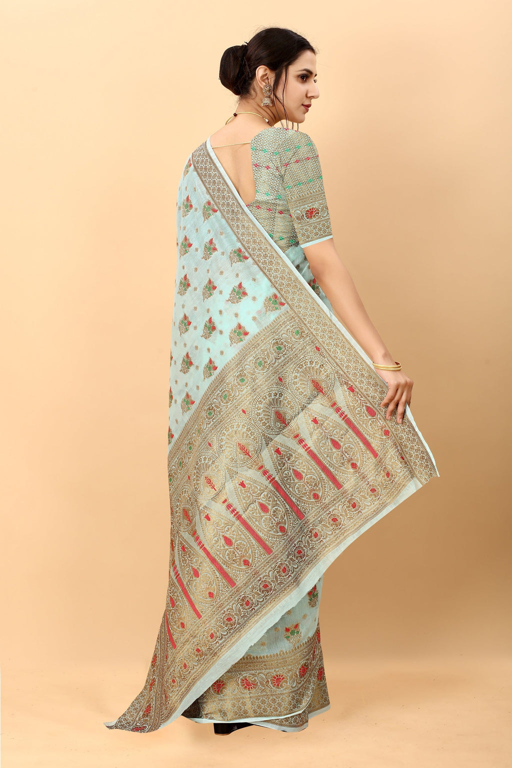 Vedant Vastram Soft Cotton Silk Kanjeevaram Saree - Turquoise