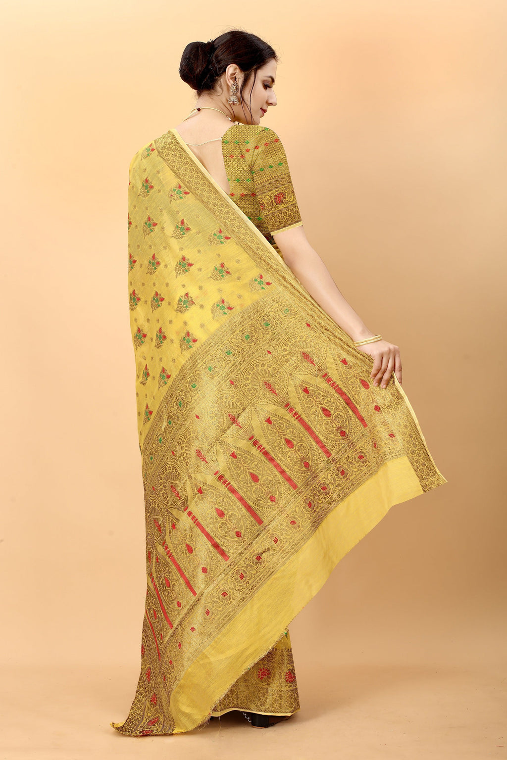 Vedant Vastram Soft Cotton Silk Kanjeevaram Saree - Yellow