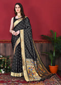 Vedant Vastram Soft Litchi Silk Paithani Silk Saree - Black