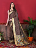 Vedant Vastram Soft Litchi Silk Paithani Silk Saree - Brown