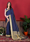Vedant Vastram Soft Litchi Silk Paithani Silk Saree - Navy