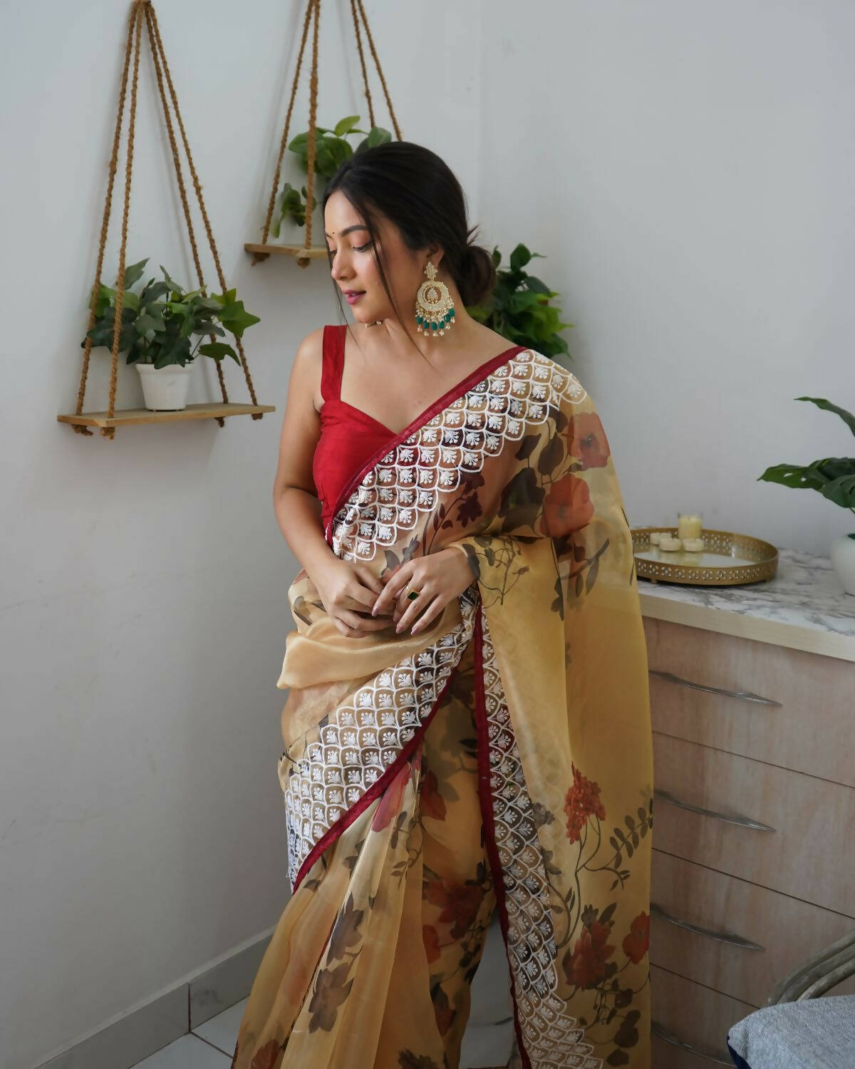 Vamsee Mustard Organza Saree
