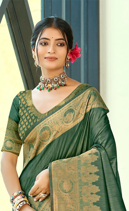 Sangam Prints Dark Green Assam Silk Woven Work Traditional Saree