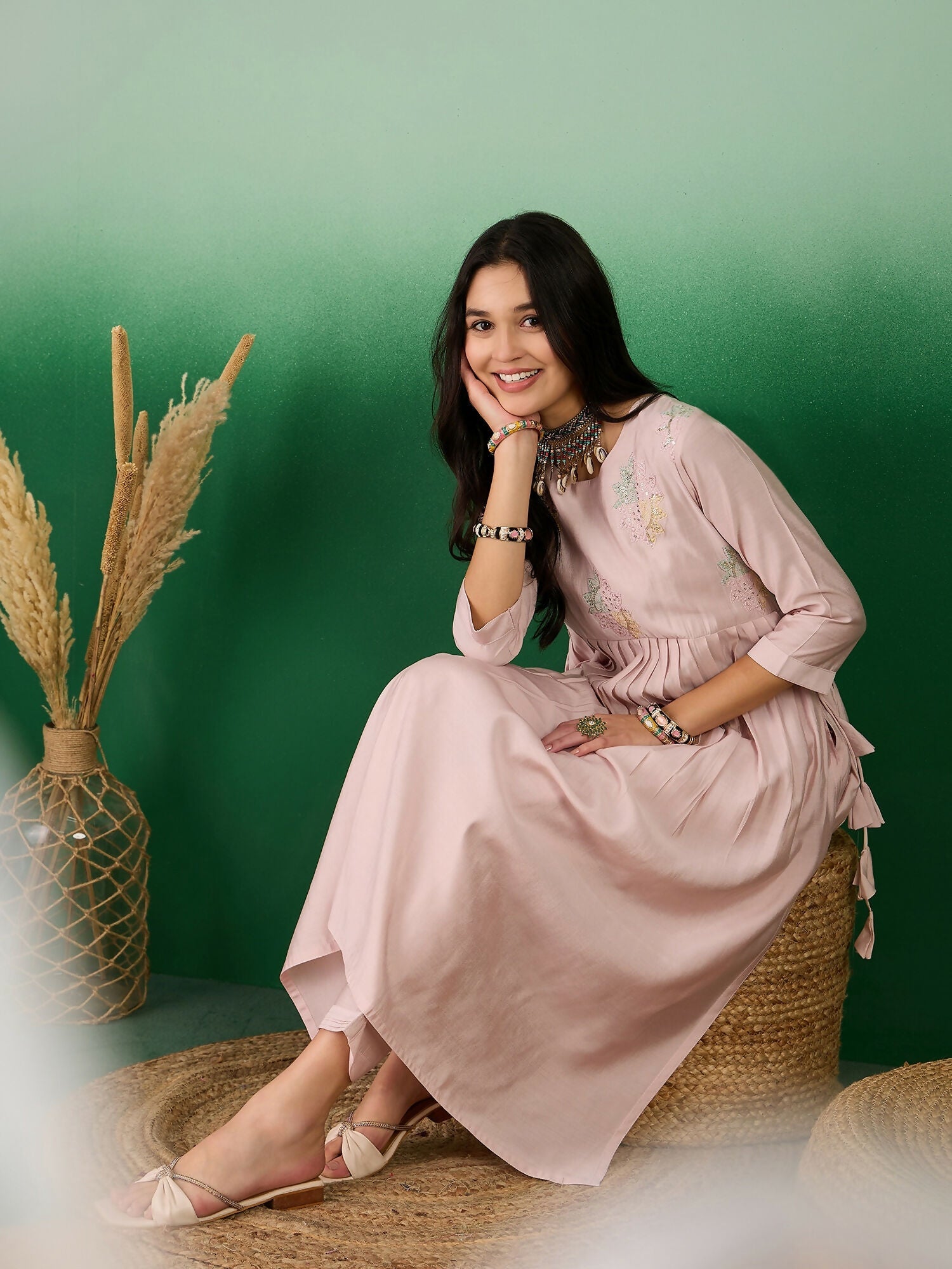 Pink Embroidered Muslin Kurta and Trouser - Berlin