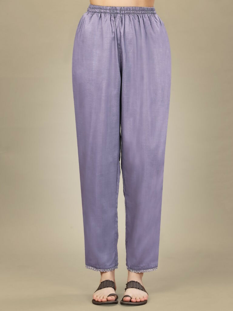Jyoti Fashion Women's Lavender Silk Blend Embroidery & Sequence work Kurta with Trouser & Dupatta