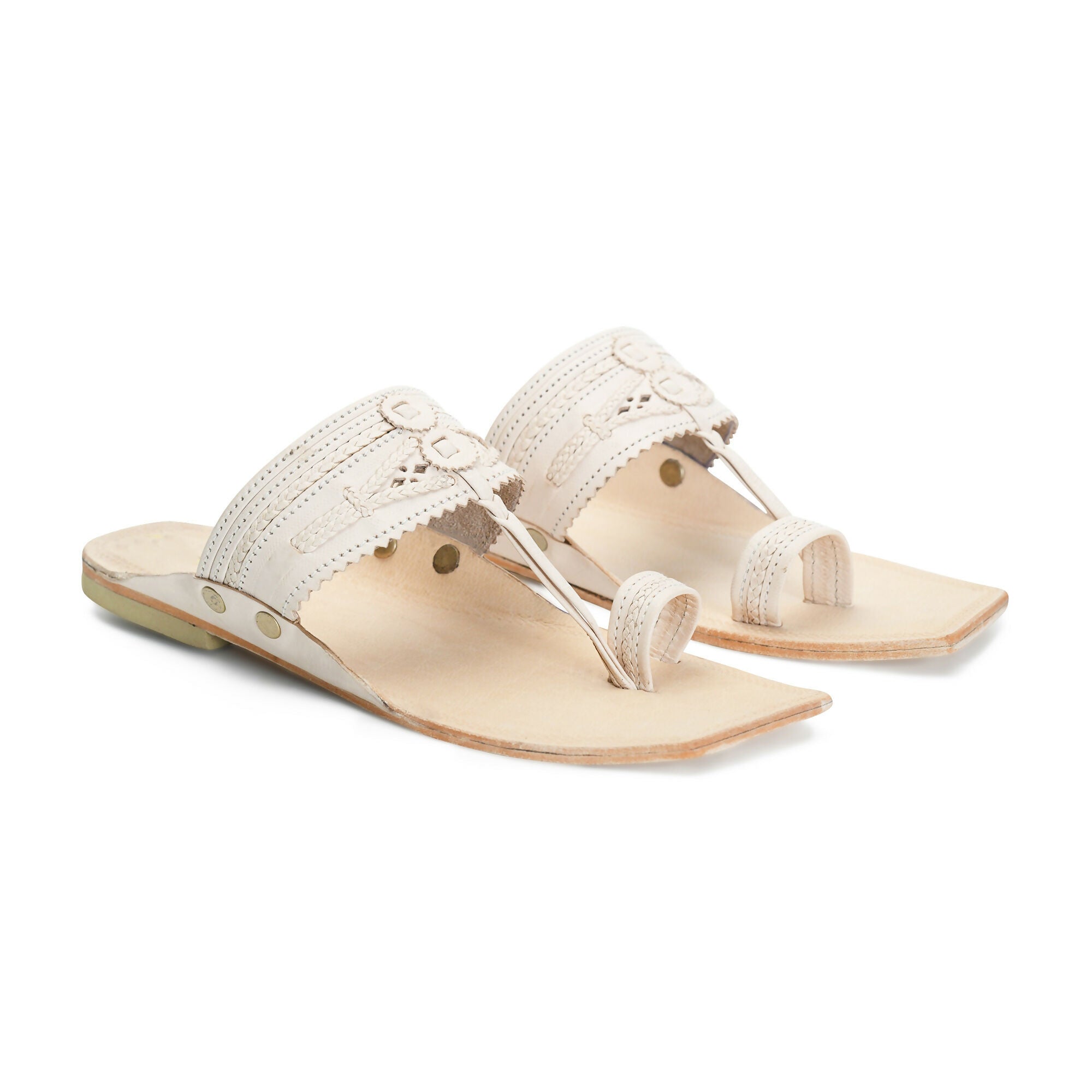 Stepsoft Men'S Cream Kolhapuri Chappal | Ethnic Leather Slip-On For Wedding & Festive Wear
