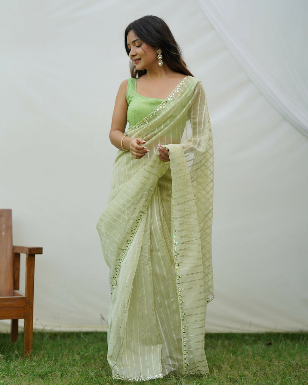 Vamsee Vijaysitara Pista Organza Saree