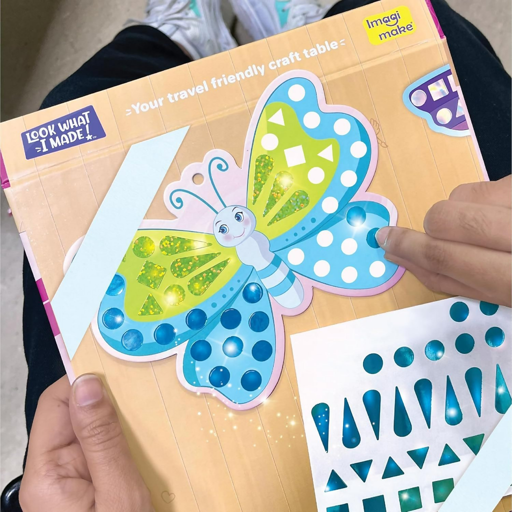 Imagimake Mirror Mosaic Butterfly & Peacock Mess Free DIY Mosaic Craft Kit 450+ Foil Sticker Travel Toys for Girls Birthday Gift for Girls Ages 3,4,5,6,7,8, Peach