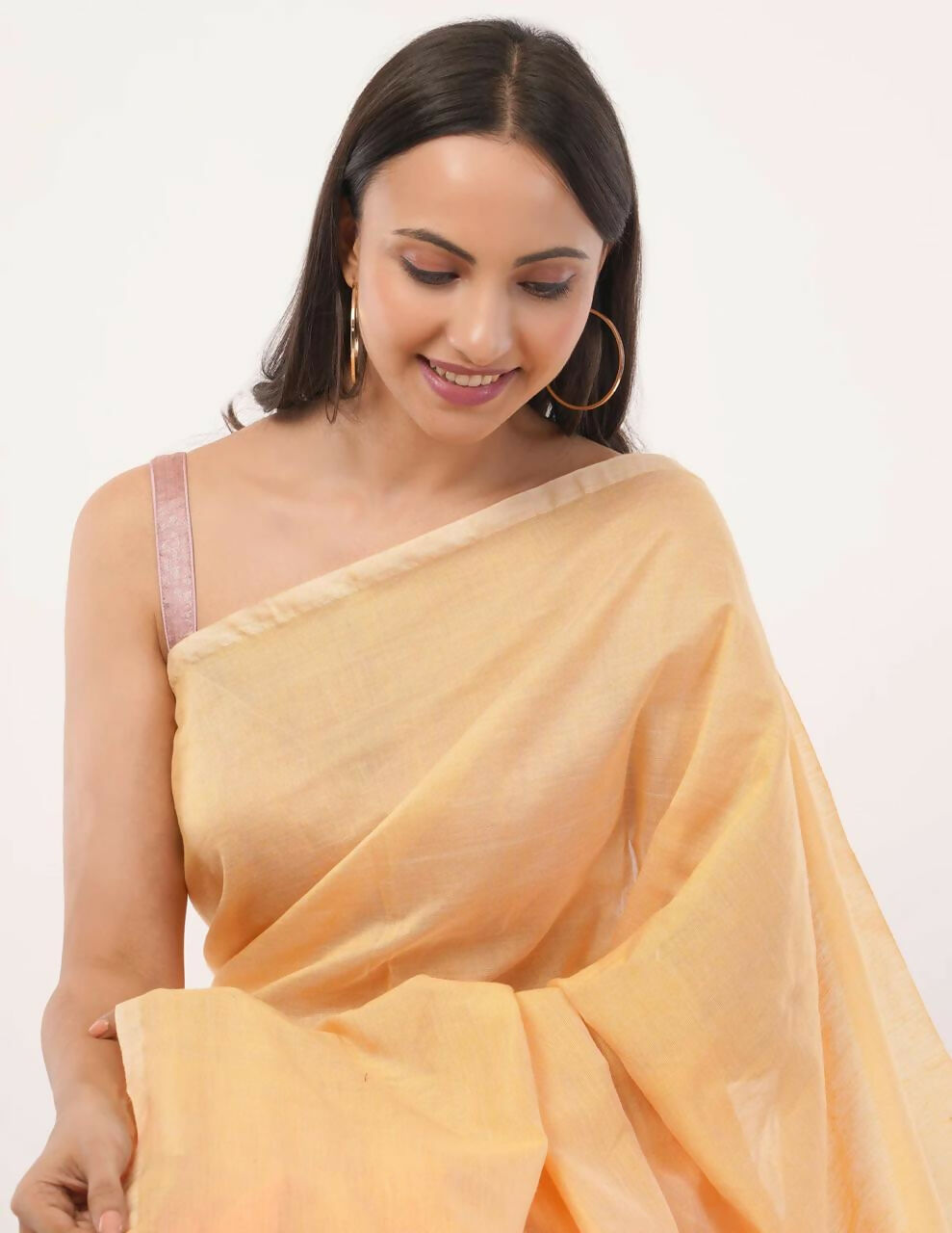Exclusive Collection Beautiful Khadi Cotton Cream Light Orange Light Yellow Handloom Saree
