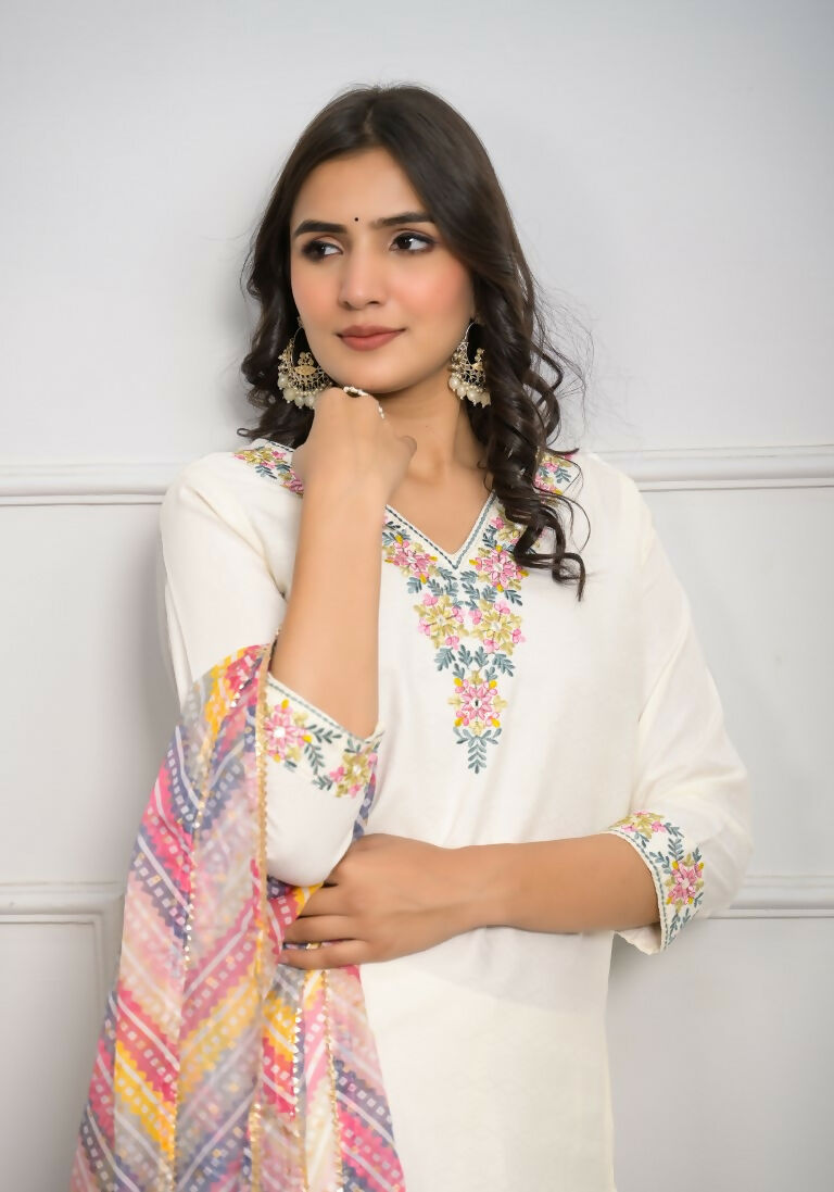 Festive Wear Ethnic White viscose blend Stitched Suit With Dupatta - Tanisha