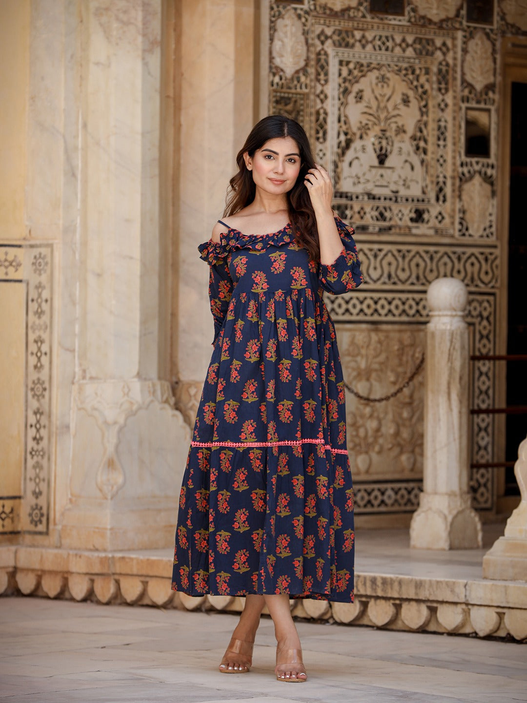 Yufta Navy Blue Floral Printed Dress
