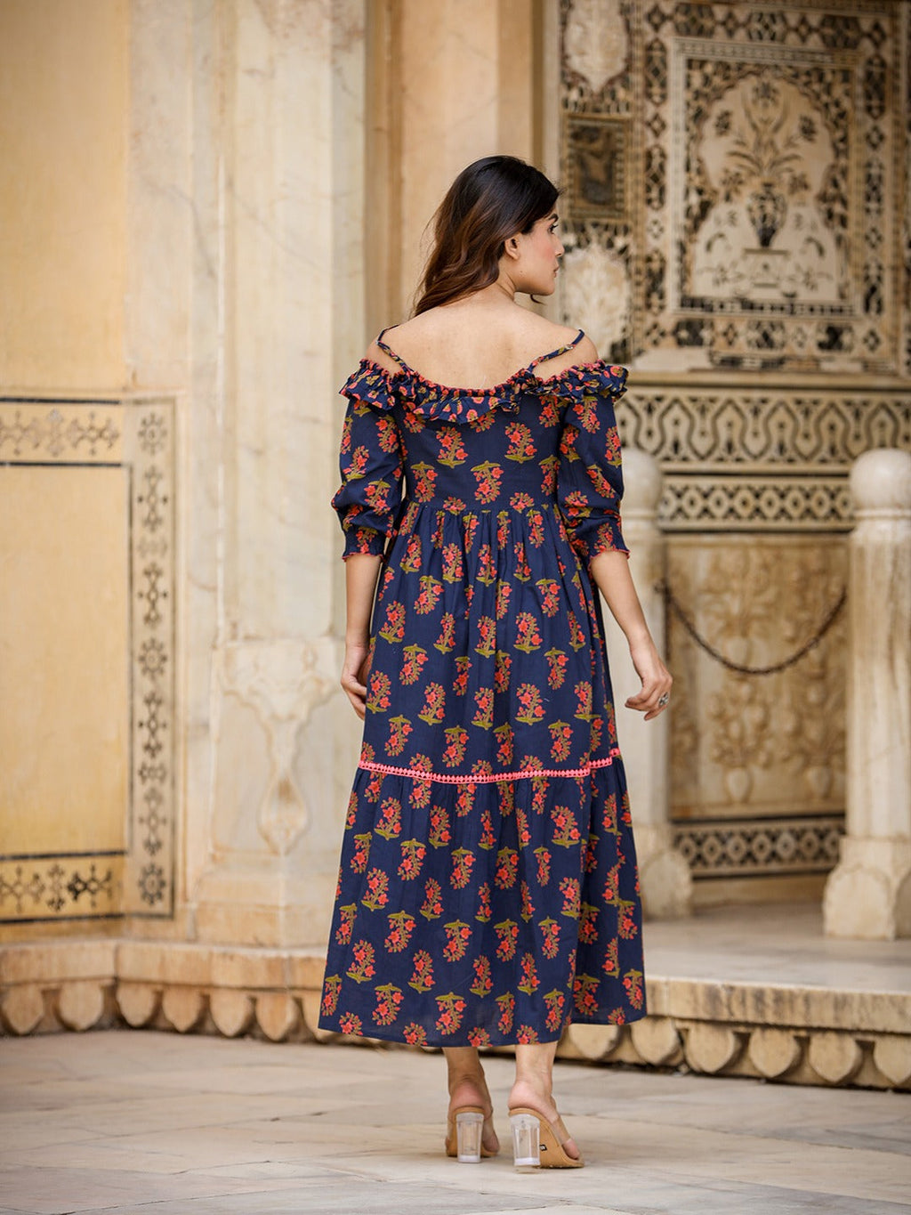 Yufta Navy Blue Floral Printed Dress