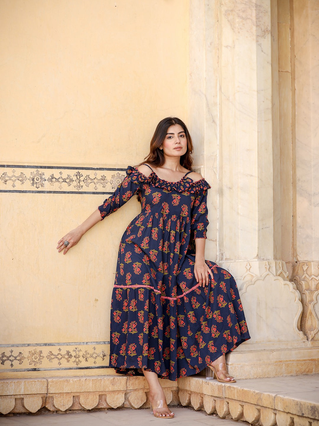 Yufta Navy Blue Floral Printed Dress