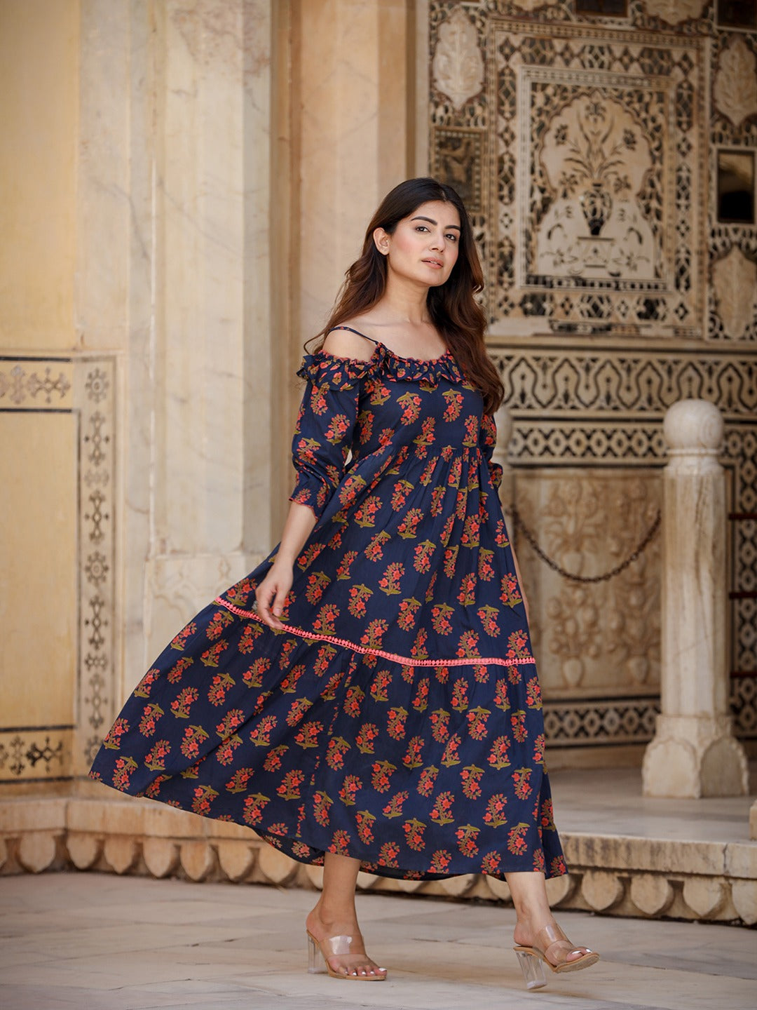 Yufta Navy Blue Floral Printed Dress