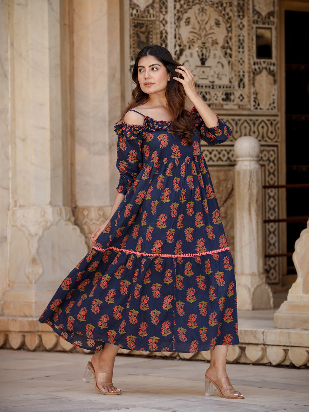 Yufta Navy Blue Floral Printed Dress