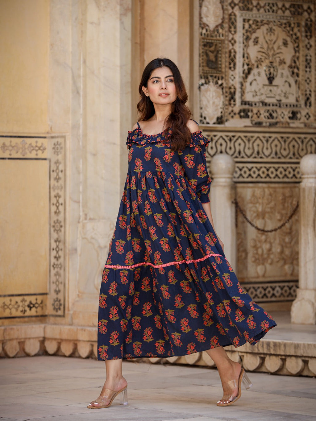 Yufta Navy Blue Floral Printed Dress