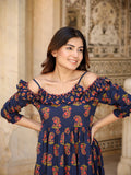 Yufta Navy Blue Floral Printed Dress