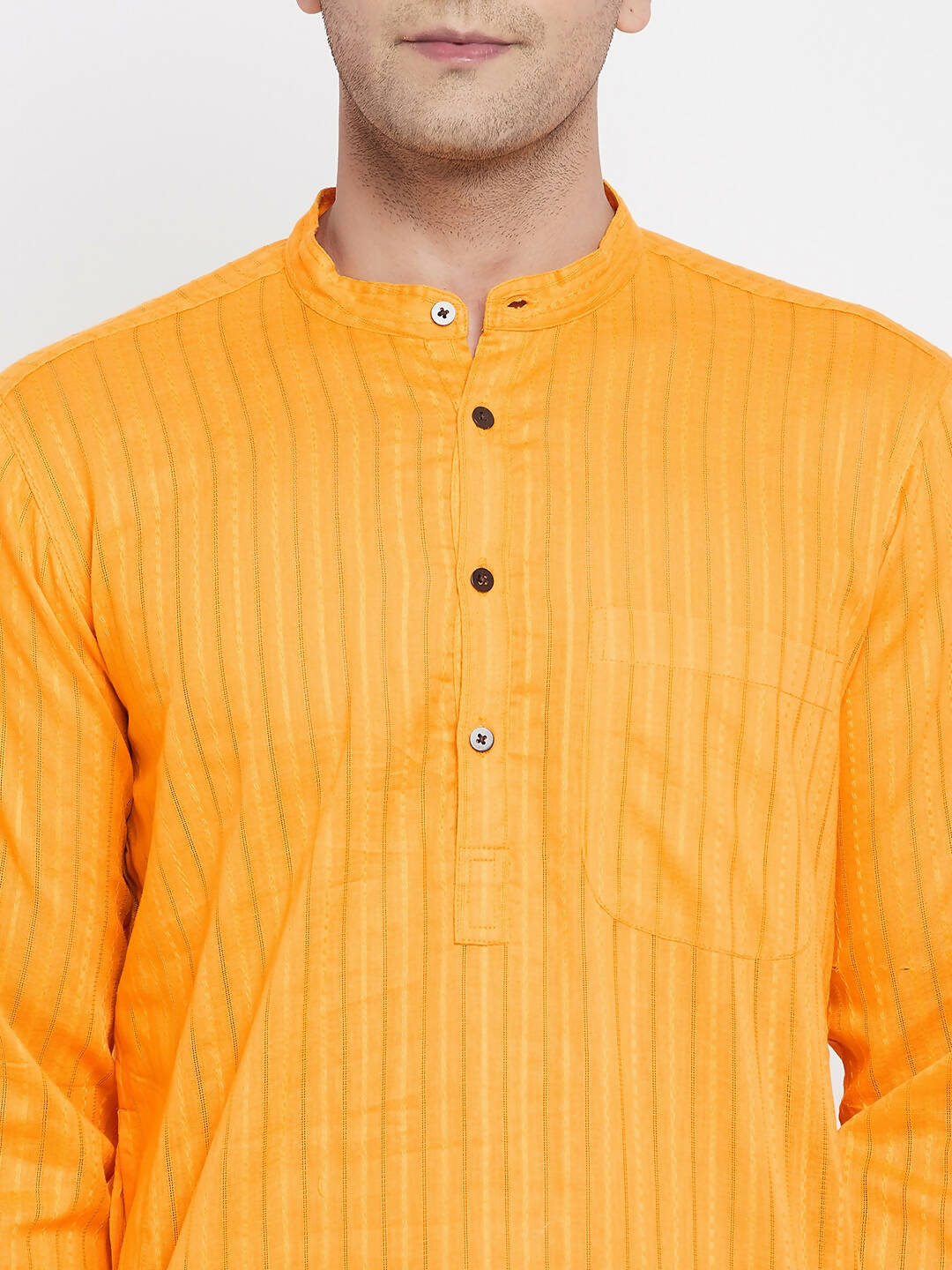 Even Apparels Men's Pure Cotton Kurta With Band Collar in Yellow Color