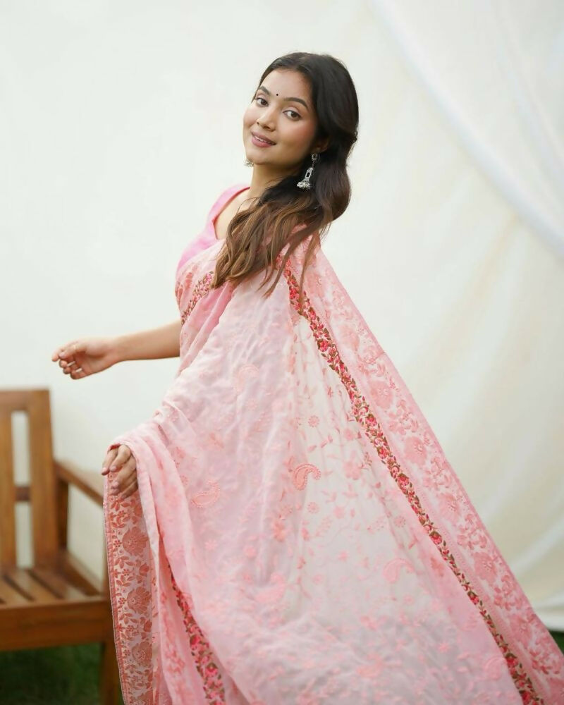 Vamsee Jasmin Peach Uae Georgette Saree