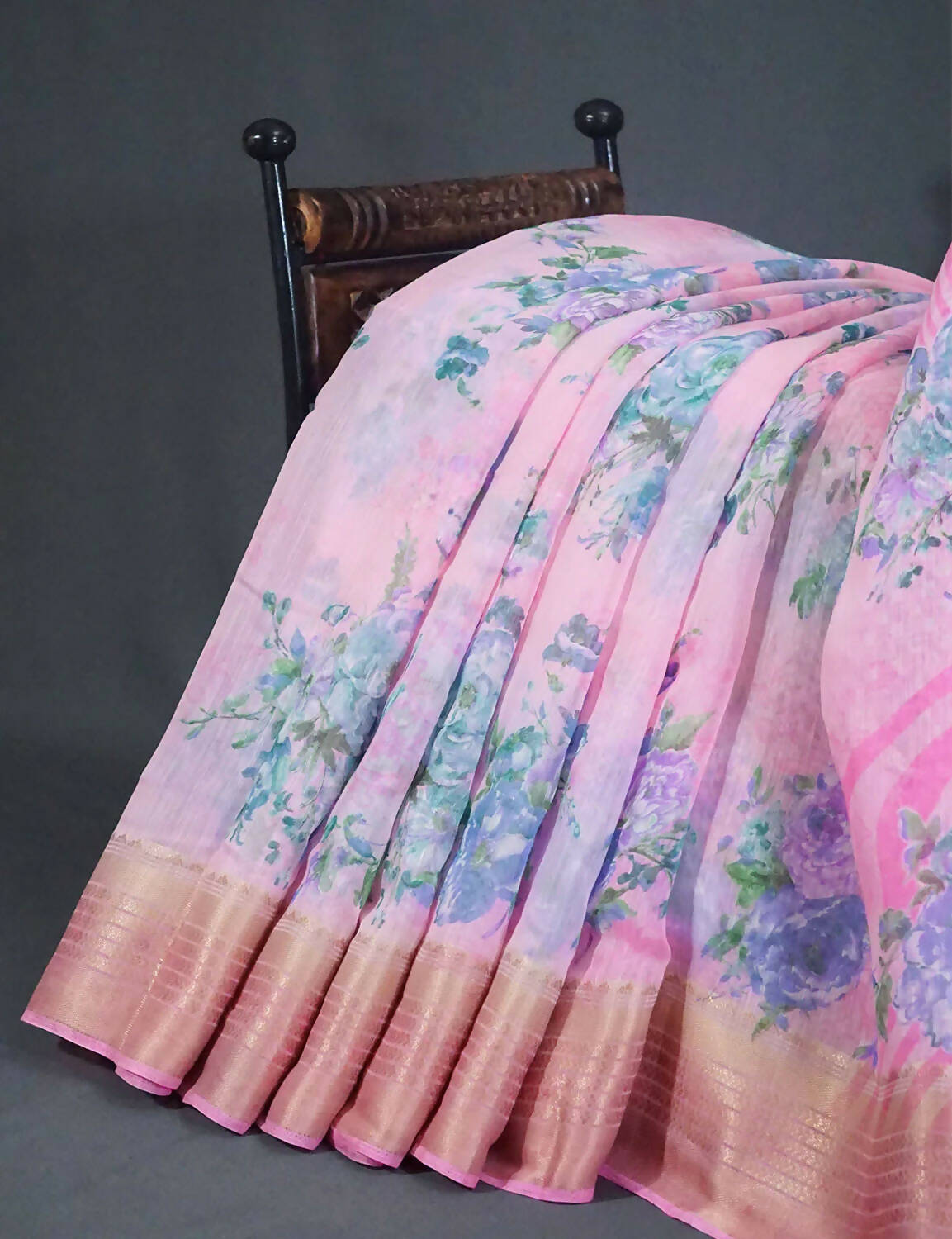 Shades of Baby Pink with Floral Design Semi Chanderi Saree By Gayathri Reddy Designer Studio