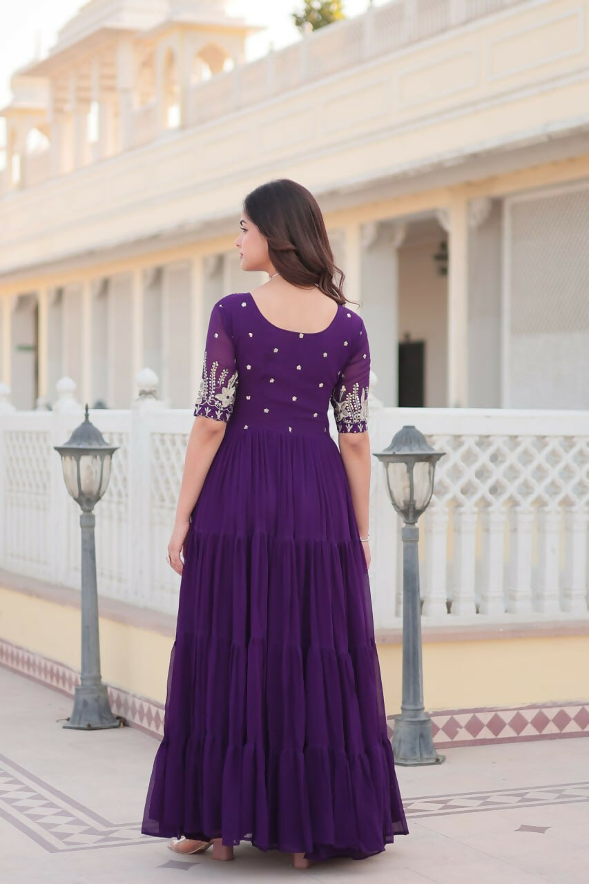 Vastranavya Premium Designer Faux Blooming with Embroidery Zari Sequins work Gown - Purple