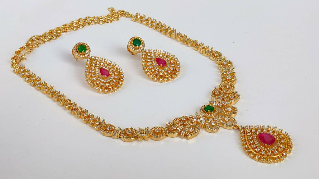 Multicolor AD Bridal Necklace Set