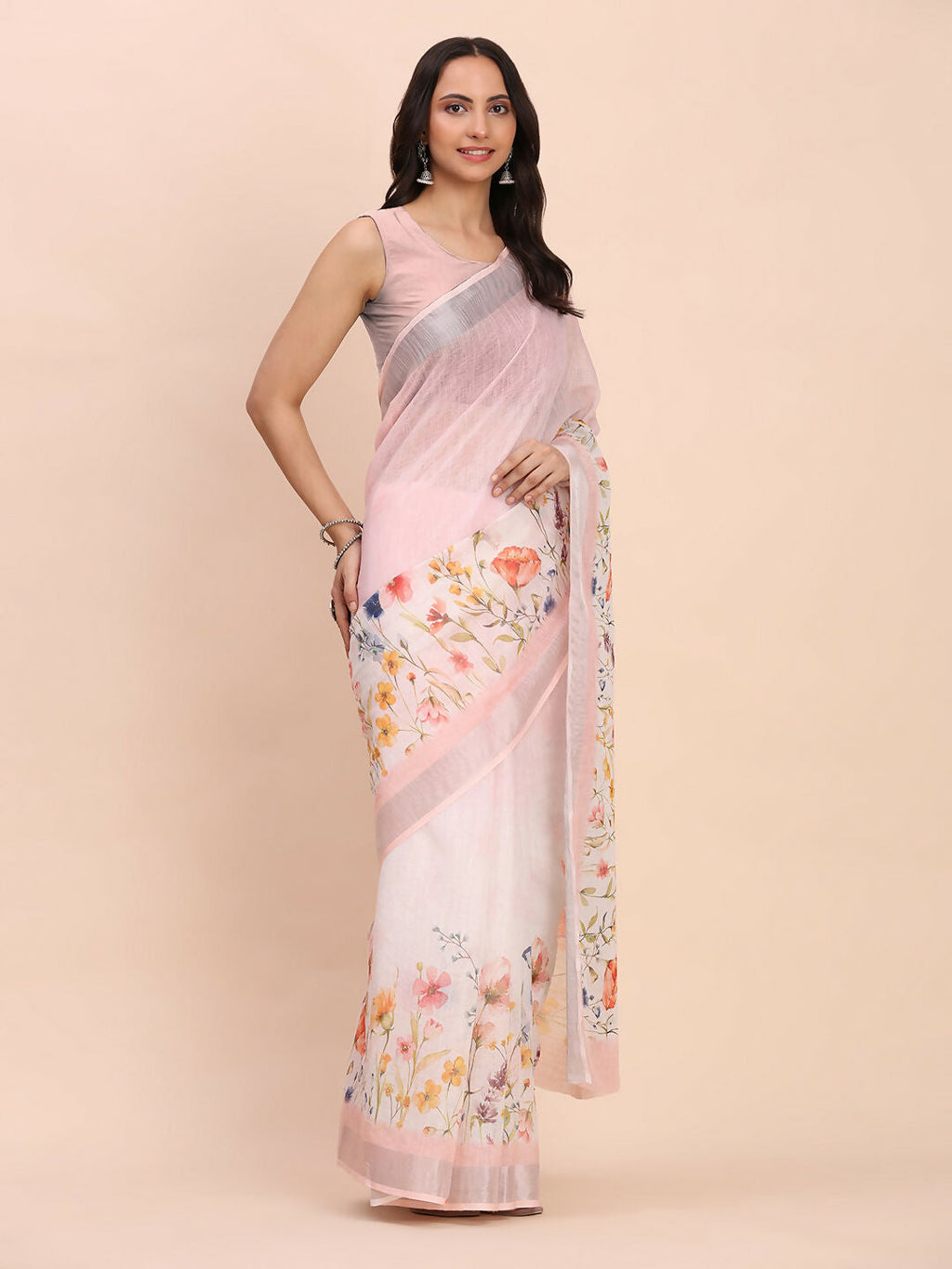Shree Shyam Fashion Linen Cotton Light Pink Saree