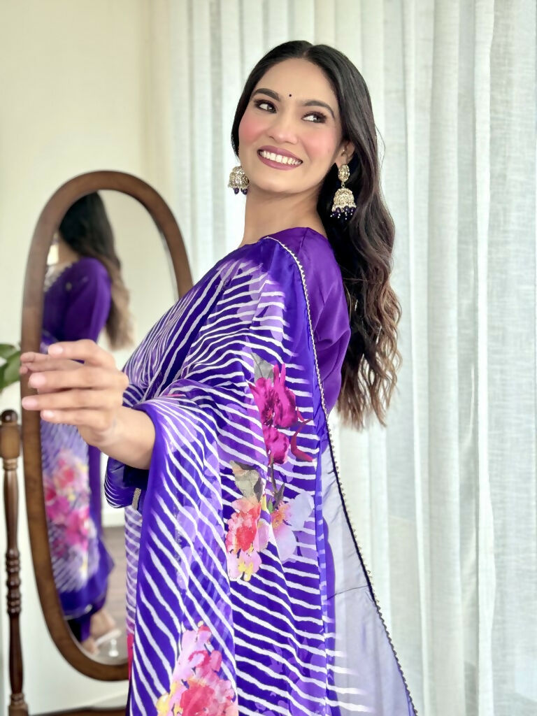Blue Viscose Chanderi Stitched Suit With Dupatta - Tanisha
