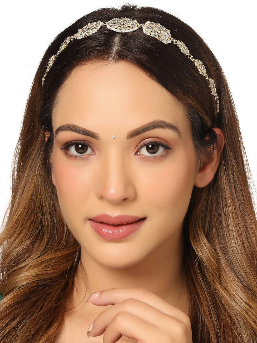NVR Women's Gold-Polished Traditional Trending Matha Patti