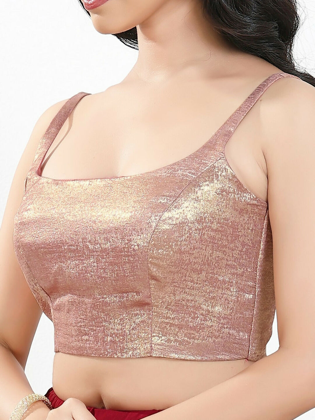 Joban Fashion Rose Gold Velvet Padded Blouse With Square Neck Sleeveless