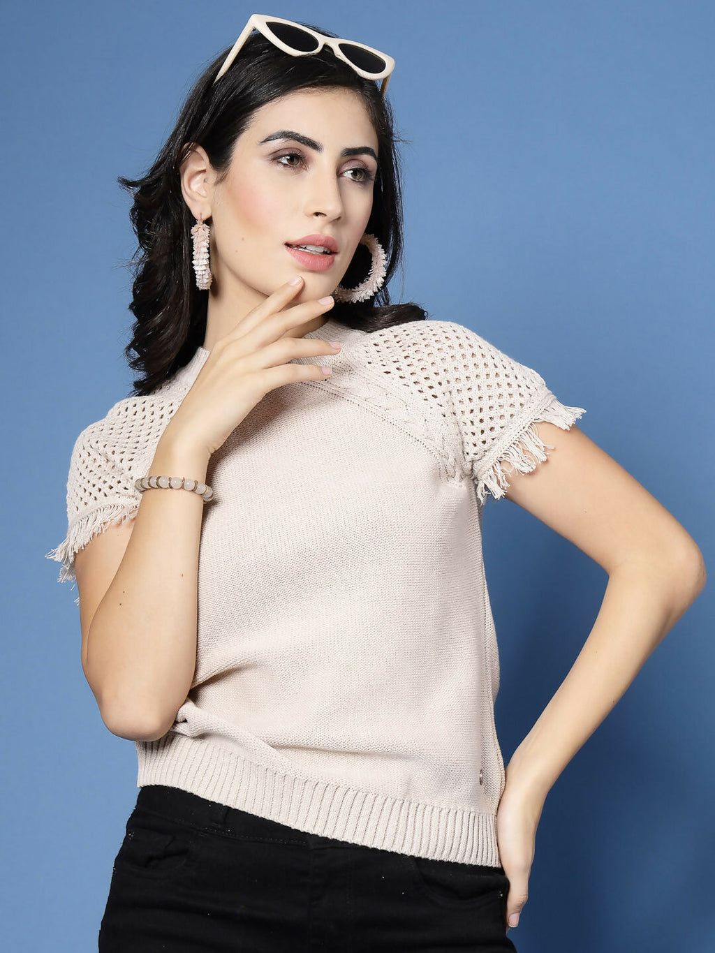 Women Winter Beige Cotton Pullover - Wool Trees