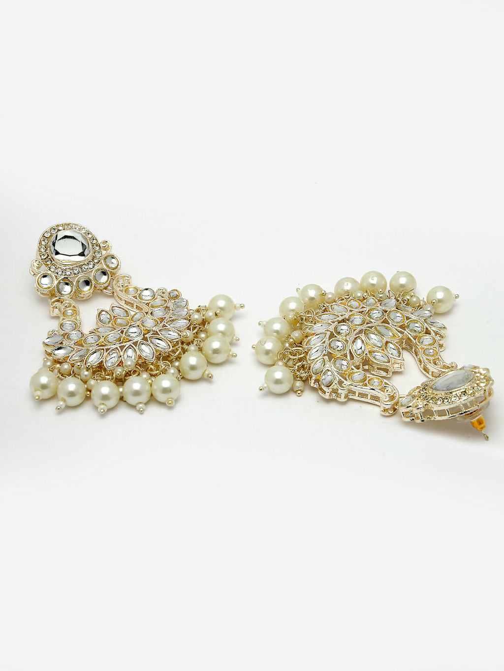 NVR Women Gold-Polished Kundan Chandbali Earrings