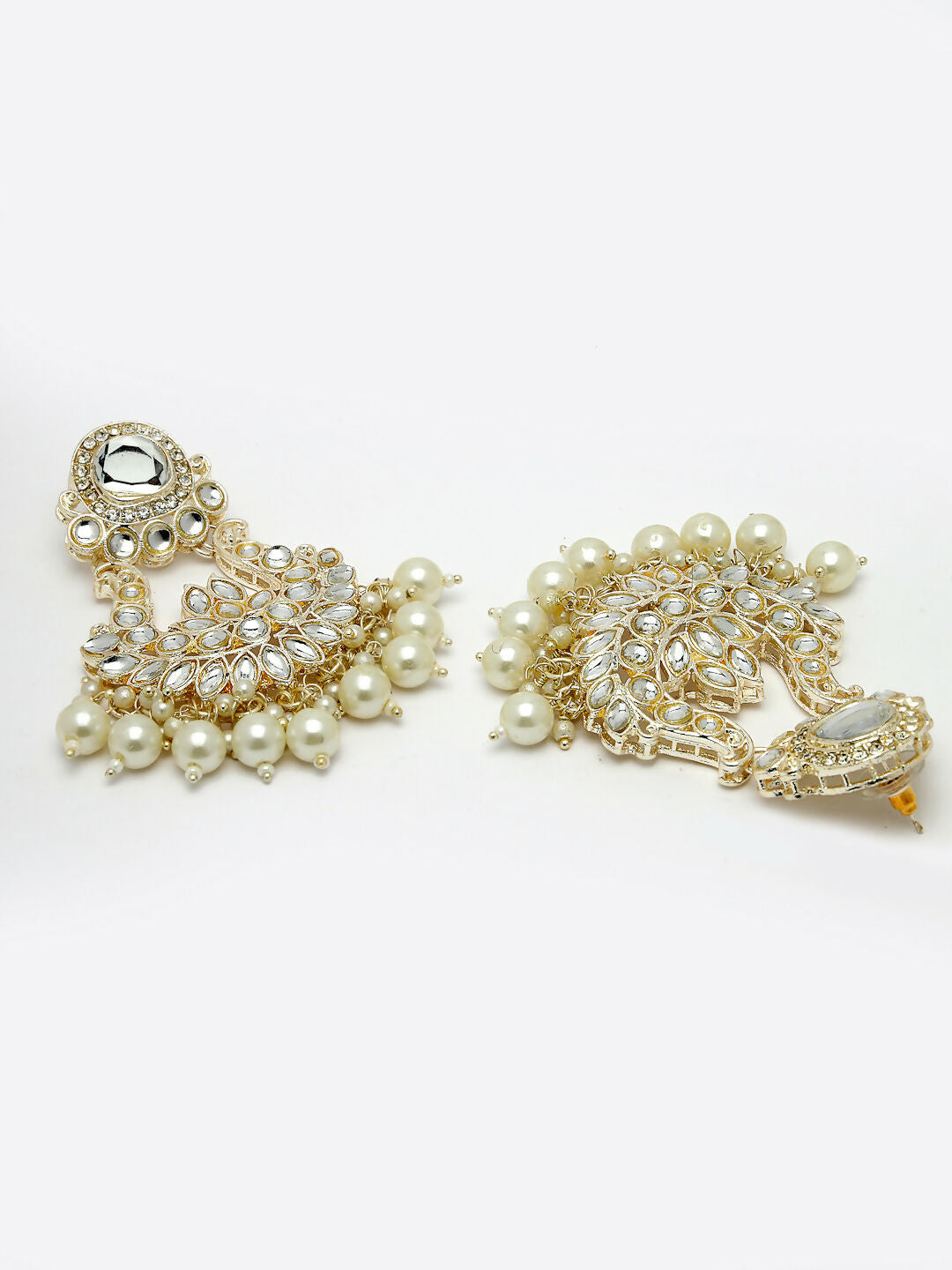 NVR Women Gold-Polished Kundan Chandbali Earrings