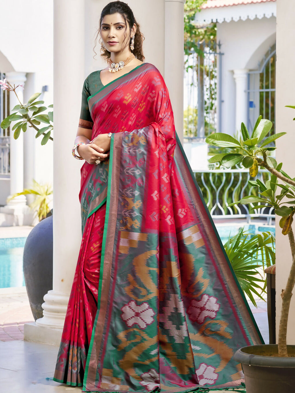 Shree Shyam Fashion Pochampalli Silk Red Saree