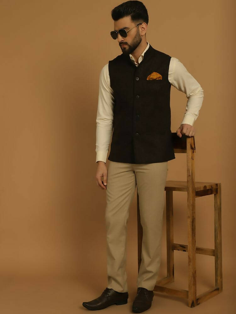 Even Apparels Pure Wool Nehru Jacket - Brown