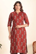 Aramya Maroon Soft Cotton Floral Straight Kurta for Women