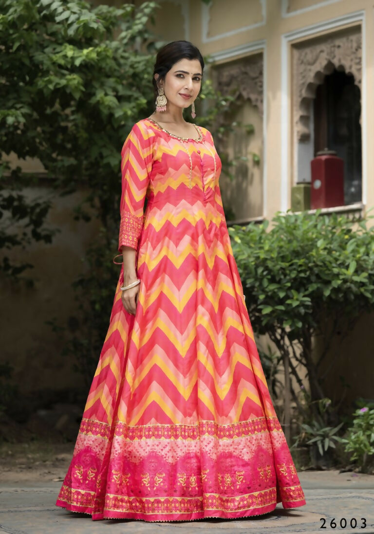 Wedding Designer Multi Soft Dola Silk Anarkali suit with Dupatta - Samanta
