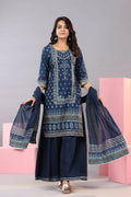 Juniper Women Indigo Cotton Cambric Printed Kurta, Palazzo and Dupatta Set