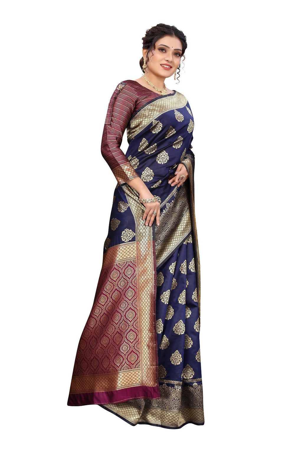 Vamika Ethnic Fire Navy Blue Weaving Banarasi Jacquard Saree