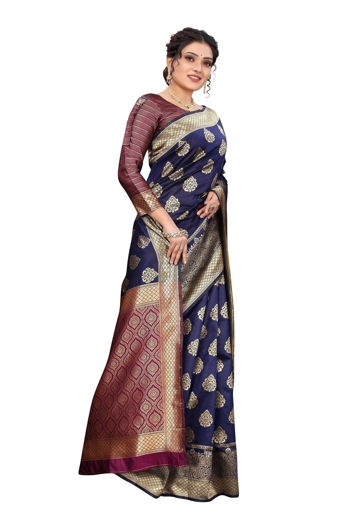 Vamika Ethnic Fire Navy Blue Weaving Banarasi Jacquard Saree