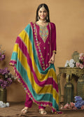 Chinnon Silk Pink Salwar Suit with Multicolor Dupatta - Emponline