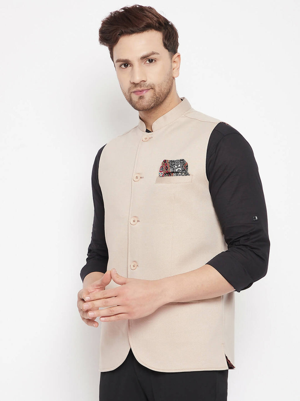 Even Apparels Cream Merino Men Woven Nehru Jacket BF715