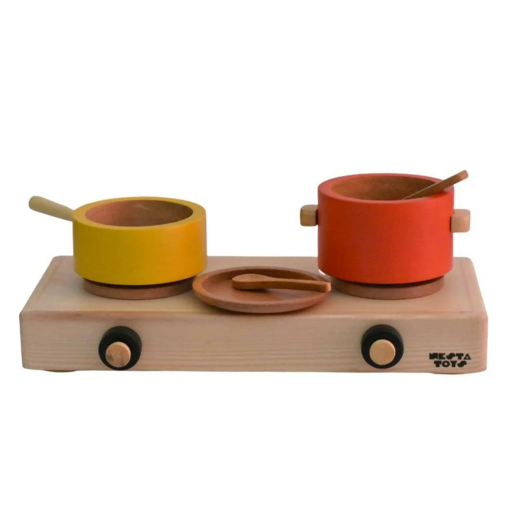 Nesta Toys Wooden Gas Stove and Cooking Set For Kids