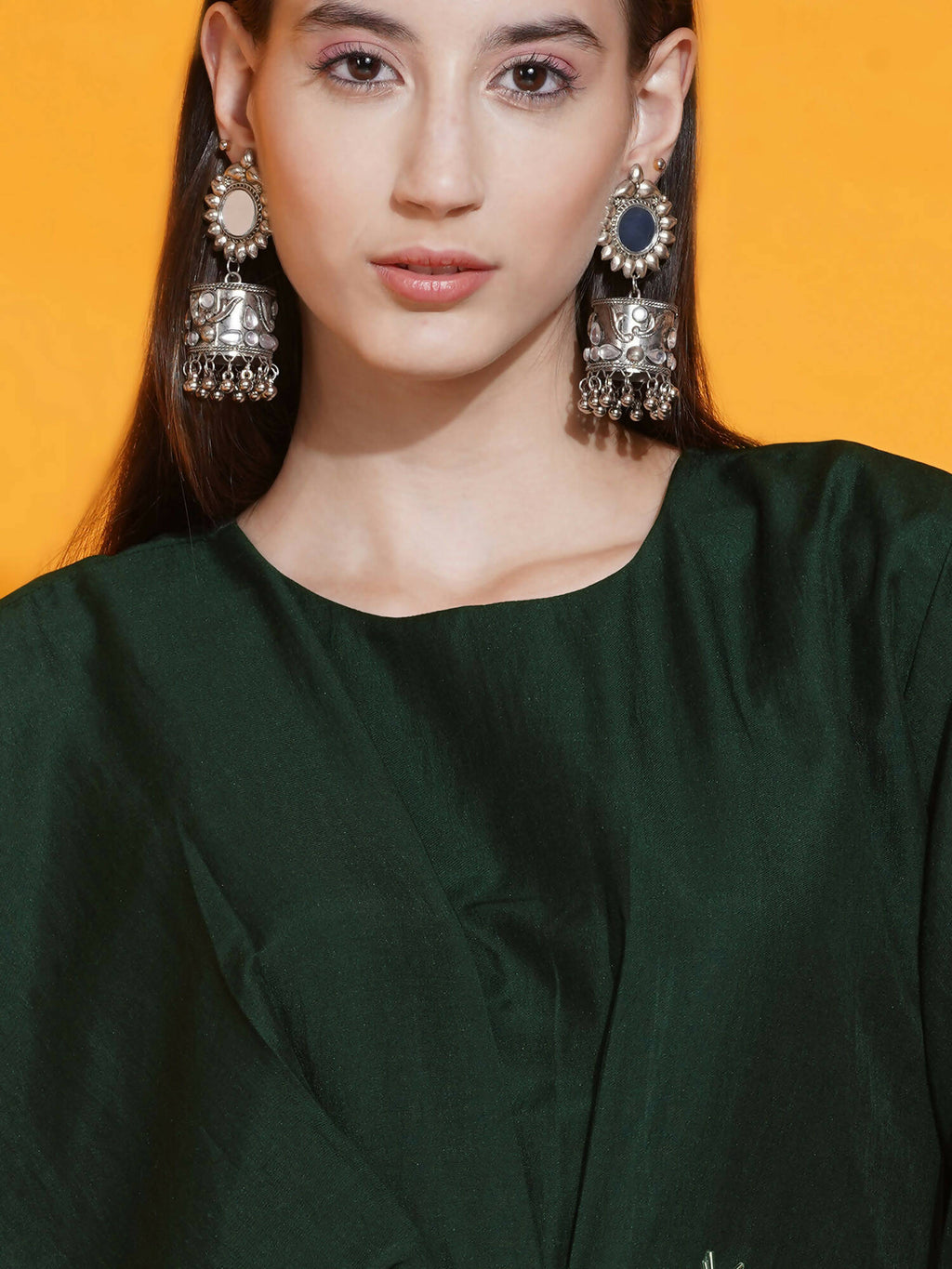 Women Republic Green Fusion Style Kurta With Hand Embellishment And Pants