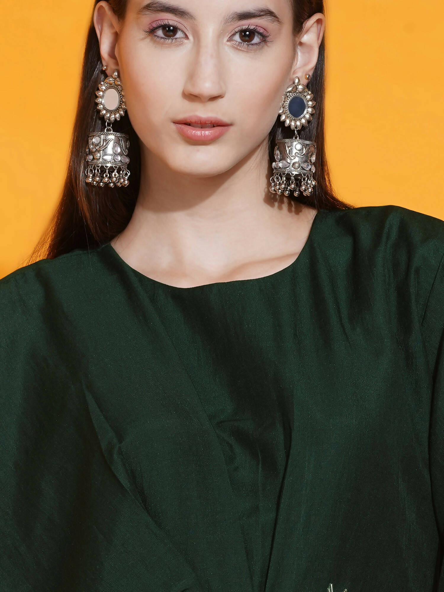 Women Republic Green Fusion Style Kurta With Hand Embellishment And Pants