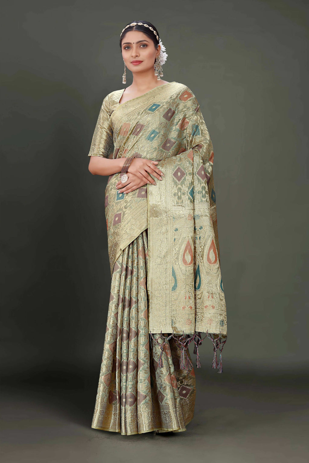 Grey Soft Organza Woven Design Saree With Unstitched Blouse Piece - Zaara