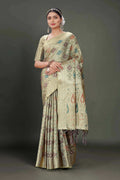 Grey Soft Organza Woven Design Saree With Unstitched Blouse Piece - Zaara