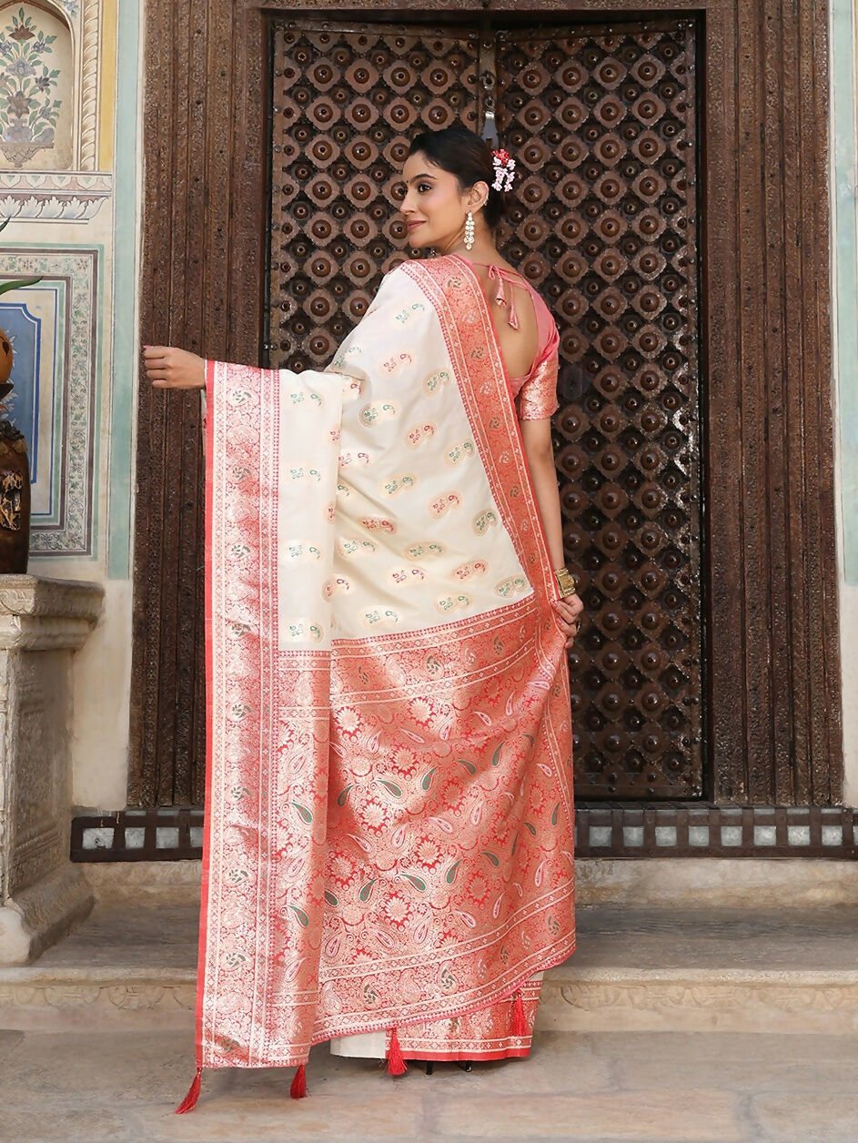 Shree Shyam Fashion White Silk Saree