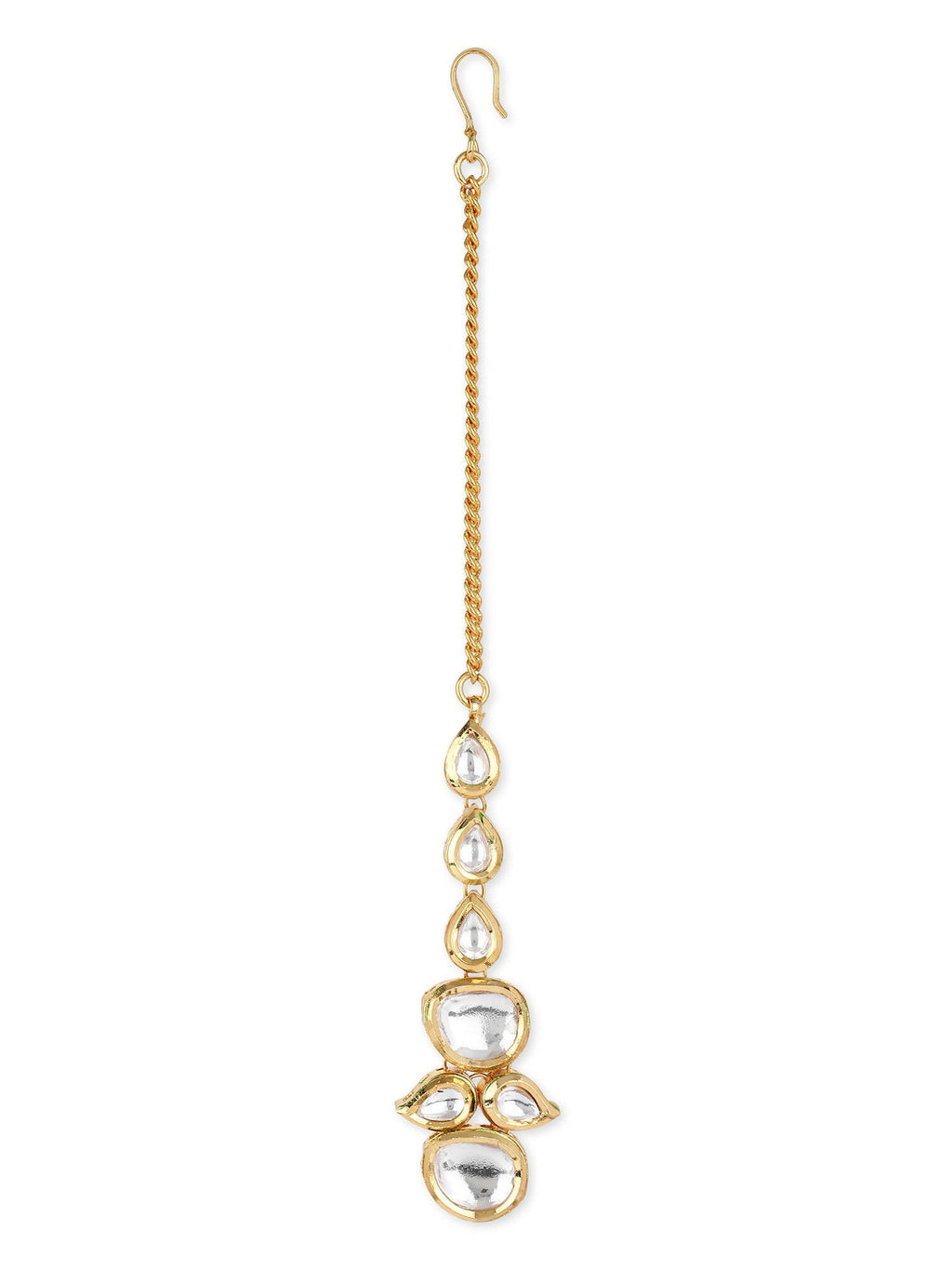 Gold-Polished White Kundan-Studded Maangtikka - Ruby Raang